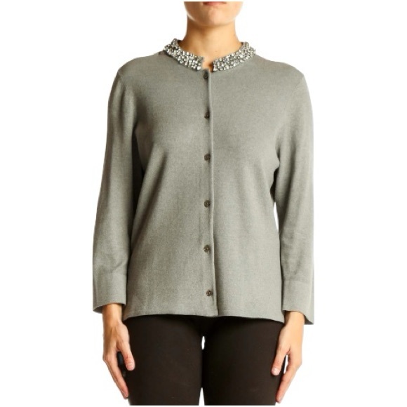Ann Taylor Sweaters - ANN TAYLOR Gray Embellished Collar Cardigan